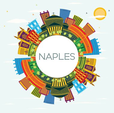 Napoli İtalya şehir manzarası renkli binalar, mavi gökyüzü ve kopya alanı. Vektör çizim. İş seyahat ve Turizm kavramı Modern mimariye sahip. Napoli Cityscape yerler ile.