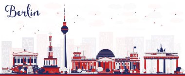 Renkli Binalar ile soyut Berlin Almanya şehri Skyline. Vektör İllüstrasyonu. Tarihi Mimariyle İş Seyahati ve Turizm Konsepti. Tarihi işaretli şehir manzarası.