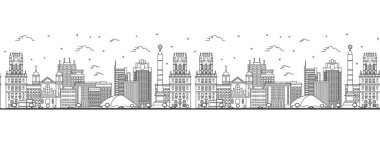 Özeti Minsk Belarus City Skyline olan kusursuz bir model ve Modern Binalar beyaza izole edilmiş. Vektör İllüstrasyonu. Simgeli Minsk Şehir Manzarası.