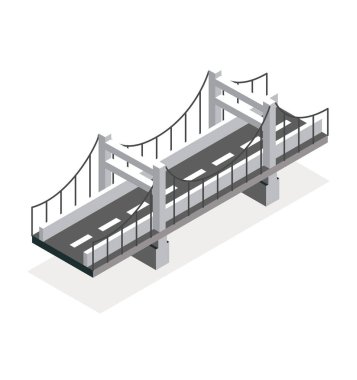 Isometric köprüsü. Vektör çizimi. Yol simgesi. Şehir altyapısı. Köprüyü askıya al.