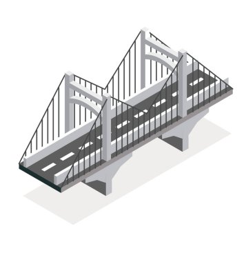 Isometric köprüsü. Vektör çizimi. Yol simgesi. Şehir altyapısı. Köprüyü askıya al.