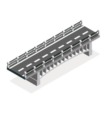 Isometric köprüsü. Vektör çizimi. Yol simgesi. Şehir altyapısı. Otoyol köprüsü.