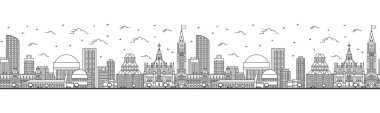 Özeti Ottawa Canada City Skyline olan kusursuz bir konuşma ve Modern Binalar beyaza izole edilmiş. Vektör İllüstrasyonu. Simgeli Ottawa Şehir Manzarası. 