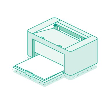 Kâğıtlı Isome yazıcısı. Vektör çizimi. Özet nesne.