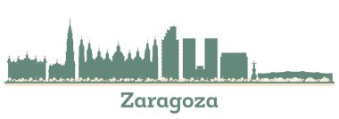 Zaragoza İspanya Şehri silueti ve Renkli Binalar. Vektör İllüstrasyonu. Simgeli Zaragoza Şehir Manzarası.