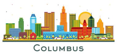 Columbus Ohio City Skyline 'ı ve beyaz renkli binalar. Vektör İllüstrasyonu. Modern Mimariyle İş Seyahatleri ve Turizm Konsepti. Tarihi Simgeli Columbus Şehir Manzarası.