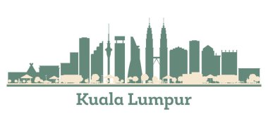 Soyut Kuala Lumpur şehri Skyline silueti ve Renkli Binalar. Vektör çizimi. Modern mimariyle iş seyahati ve turizm kavramı. Kuala Lumpur şehir haritası.