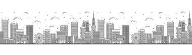 Seamless pattern with outline Nagoya Japan City Skyline with Modern Buildings Isolated on White. Vector Illustration. Nagoya Cityscape with Landmarks. clipart