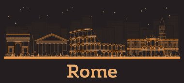 Roma, İtalya, Skyline ve turuncu binalar. Vektör İllüstrasyonu. Modern Mimariyle İş Seyahati ve Kavram. Tarihi Simgeli Roma Şehir Manzarası.