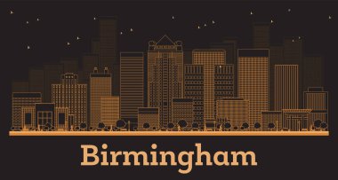 Birmingham Alabama City Skyline ve turuncu binalar. Vektör İllüstrasyonu. Modern Mimariyle İş Seyahati ve Kavram. Birmingham Şehir Manzarası 