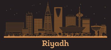 Riyad Suudi Arabistan şehrinin turuncu binalı silueti. Vektör İllüstrasyonu. Modern Mimariyle İş Seyahati ve Kavram. Tarihi Simgelerle Riyad Şehir Manzarası.
