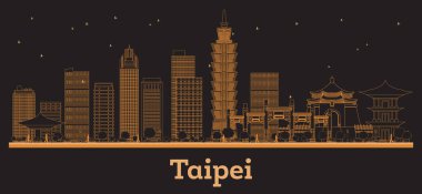 Taipei, Tayvan Cumhuriyeti, Skyline ve turuncu binalar. Vektör İllüstrasyonu. Modern Mimariyle İş Seyahati ve Kavram. Taipei Şehir Manzarası.