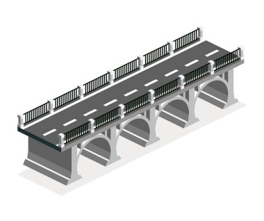 Kemerli Isometric köprü. Vektör çizimi. Yol simgesi. Şehir altyapısı. Otoyol köprüsü. Tek nesne.