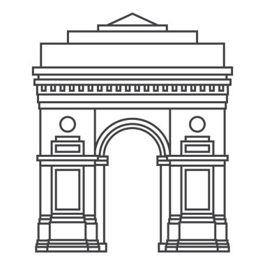 Dünyaca ünlü zafer kemeri. Ana hatlarda bir dönüm noktası. Doğrusal vektör simgesi. Anıt. Vektör illüstrasyonu.