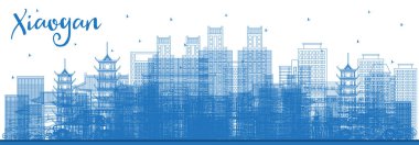 Xiaogan China City Skyline ve Blue Buildings 'in ana hatları. Vektör İllüstrasyonu. Tarihi ve Modern Mimariyle İş Seyahat ve Turizm Konsepti. Simgeli Xiaogan Şehir Manzarası.
