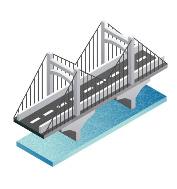 Sulu Isometric köprüsü. Vektör çizimi. Yol simgesi. Şehir altyapısı. Köprüyü askıya al.