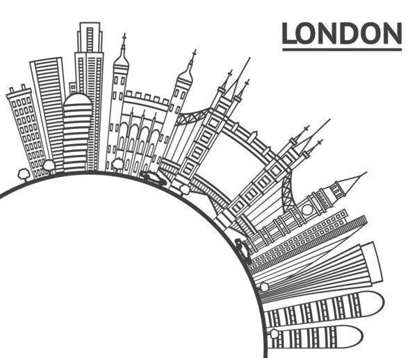 Outline London England City Skyline with Modern Buildings and copy space Isolated on White. Vector Illustration. London Cityscape with Landmarks.