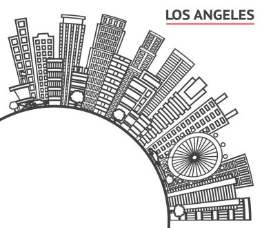 Modern Binalar ve White 'a izole edilmiş kopya alanı ile Los Angeles City Skyline' ın ana hatları. Vektör İllüstrasyonu. Simgeli Los Angeles Şehri.