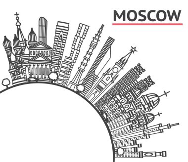 Moskova 'nın ana hatlarıyla Rusya' nın modern ve tarihsel yapıları beyaza izole edilmiş Skyline 'ı. Vektör İllüstrasyonu. Moskova Şehir Manzarası Yer İmleri ve Kopyalama Alanı.
