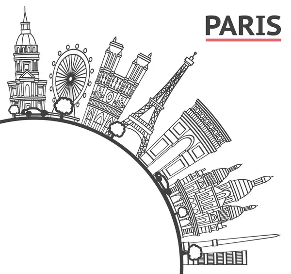 Paris France City Skyline 'ın ana hatları, tarihi binalar ve White' a izole edilmiş kopya alanı. Vektör İllüstrasyonu. Tarihi Simgelerle Paris Şehri.