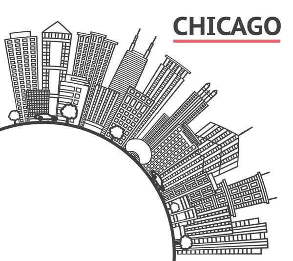 Chicago Illinois City Skyline 'ın ana hatlarıyla Modern Binalar ve White' a izole edilmiş kopya alanı. Vektör İllüstrasyonu. Şikago Şehir Manzarası.