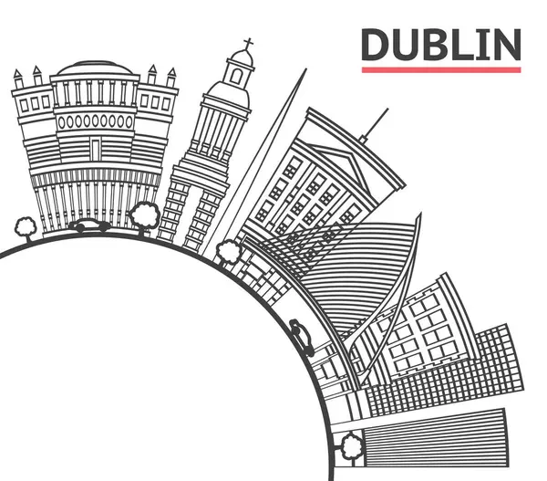 Dublin İrlanda Şehri 'nin ana hatlarıyla tarihi binalar ve beyaza izole edilmiş kopyalama alanı. Vektör İllüstrasyonu. Tarihi Simgeleri olan Dublin Şehri.