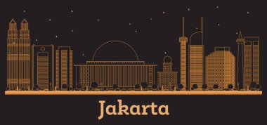 Cakarta Endonezya Şehri Skyline ve turuncu binalar. Vektör İllüstrasyonu. Modern Mimariyle İş Seyahati ve Kavram. Tarihi yerleri olan Jakarta Şehir Manzarası.