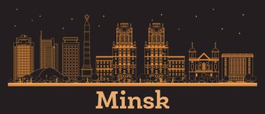 Minsk Belarus City Skyline ve turuncu binalar. Vektör İllüstrasyonu. Modern Mimariyle İş Seyahati ve Kavram. Simgeli Minsk Şehir Manzarası.