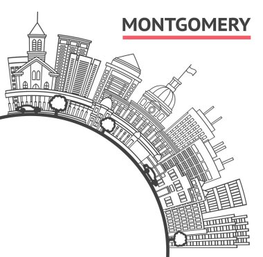 Outline Montgomery Alabama City Skyline with Modern Buildings and copy space Isolated on White. Vector Illustration. Montgomery USA Cityscape with Landmarks. clipart