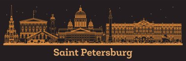 Turuncu binalı Saint Petersburg Rusya Şehri silueti. Vektör İllüstrasyonu. Modern Mimariyle İş Seyahati ve Kavram. Tarihi Simgelerle Saint Petersburg Şehri.