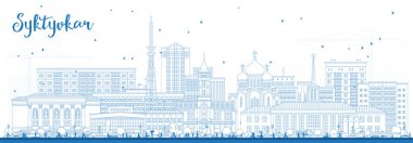 Syktyvkar Rusya 'nın ana hatları mavi binalarla çizilmiş. Vektör çizimi. Syktyvkar şehir simgeleriyle dolu. Modern ve tarihi mimariyle seyahat ve turizm kavramı.