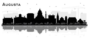 Augusta Maine City Skyline silueti, Siyah Binalar ve Beyaz 'a izole edilmiş yansımalar. Vektör İllüstrasyonu. Tarihi Mimariyle Turizm Konsepti. Augusta USA Tarihi Simgeli Şehir.