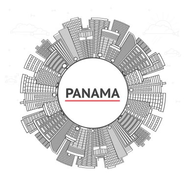 Modern Binalar ve Beyaz üzerine izole edilmiş kopya alanı ile Panama City Skyline ana hattı. Vektör İllüstrasyonu. Simgeli Panama Şehir Manzarası.