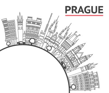 Prag 'ın ana hatlarıyla Çek Cumhuriyeti' nin tarihi yapıları ve beyaza izole edilmiş kopya alanı. Vektör İllüstrasyonu. Tarihi Simgeli Prag Kenti.