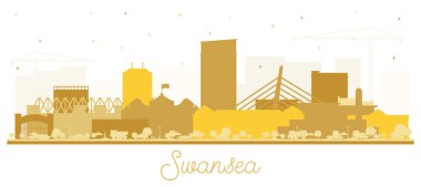 Swansea Wales City Skyline silueti ve White 'ta izole edilmiş altın binalar. Vektör İllüstrasyonu. Kent simgeleriyle Swansea UK City manzarası. Tarihi Mimariyle İş Seyahati ve Turizm Konsepti.