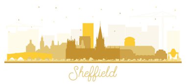 Sheffield UK City Skyline Silhouette ve White 'da izole edilmiş altın binalar. Vektör İllüstrasyonu. Sheffield Güney Yorkshire Şehir Manzarası. Tarihi Mimariyle Turizm Konsepti.