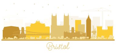 Bristol UK City Skyline Silhouette ve White 'da izole edilmiş altın binalar. Vektör İllüstrasyonu. Bristol İngiltere Şehir Simgeleri ile Şehir. Tarihi Mimariyle İş Seyahati Turizmi Konsepti.