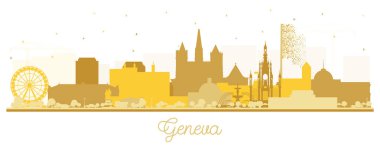 Cenevre İsviçre 'nin Skyline silueti ve beyaza izole edilmiş altın binalar. Vektör İllüstrasyonu. Landmark 'lı Cenevre Şehri. Tarihi Mimariyle Seyahat ve Turizm Konsepti.