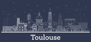 Ana hatlarıyla Toulouse France City Skyline ve beyaz binalar. Vektör İllüstrasyonu. Tarihi Mimariyle İş Seyahati ve Kavram. Tarihi İşaretli Toulouse Şehir Manzarası.