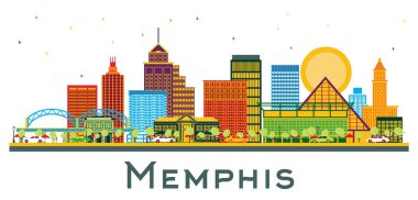 Memphis Tennessee Skyline ve beyaz renkli binalar. Vektör İllüstrasyonu. Tarihi Mimariyle İş Seyahati ve Turizm Konsepti. Tarihi Simgelerle Memphis ABD Şehri.