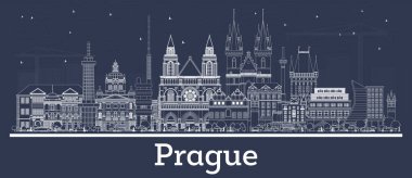 Prag, Çek Cumhuriyeti, Skyline ve beyaz binaları özetleyin. Vektör İllüstrasyonu. Tarihi Mimariyle İş Seyahati ve Turizm Konsepti. Tarihi Simgeli Prag Kenti. 