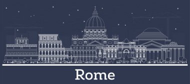 Roma, İtalya, Skyline ve beyaz binalar. Vektör İllüstrasyonu. Tarihi Mimariyle İş Seyahati ve Kavram. Tarihi Simgeli Roma Şehir Manzarası.