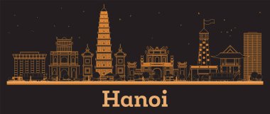 Hanoi Vietnam Şehri Skyline ve turuncu binalar. Vektör İllüstrasyonu. Modern Mimariyle İş Seyahati ve Kavram. Tarihi Simgeli Hanoi Şehir Manzarası.