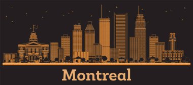 Montreal Canada City Skyline ve turuncu binalar. Vektör İllüstrasyonu. Modern Mimariyle İş Seyahati ve Kavram. Tarihi Simgelerle Montreal Şehir Manzarası.