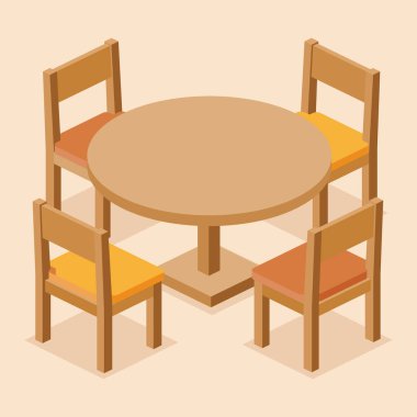 Modern yuvarlak masa ve dört sandalye. Vektör çizimi. İş görüşmeleri, toplantı, tartışma, modern iç mekan. Bilgi ögeleri.