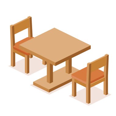 Modern masa ve beyaz arka planda iki sandalye. Vektör illüstrasyonu.