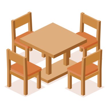 Modern masa ve beyaz arka planda dört sandalye. Vektör illüstrasyonu.