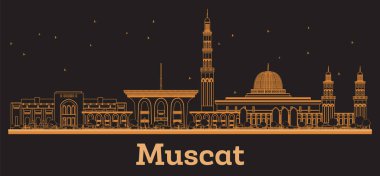 Turuncu binalı Muscat Umman City Skyline 'ın taslağı. Vektör İllüstrasyonu. Modern Mimariyle İş Seyahati ve Kavram. Simgeli Muscat Şehir Manzarası.
