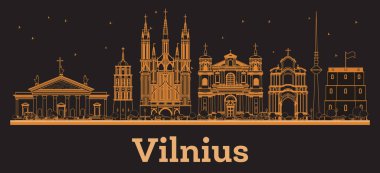 Vilnius Litvanya Şehri Skyline ve turuncu binalar. Vektör İllüstrasyonu. Modern Mimariyle İş Seyahati ve Kavram. Landmark 'lı Vilnius Şehri.
