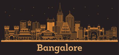 Bangalore India City Skyline ve turuncu binalar. Vektör İllüstrasyonu. Tarihi Mimariyle İş Seyahat ve Turizm Konsepti. Simgeli Bangalore Şehir Manzarası.